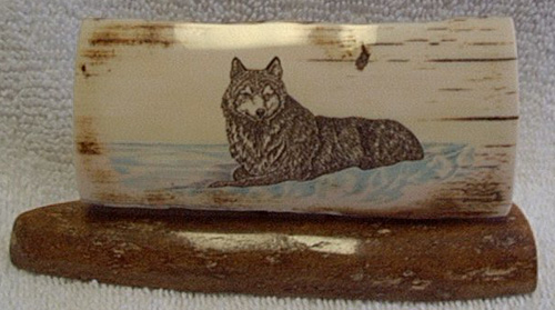 Wolf Laying In The Snow, Wooly Mammoth Ivory, Stellar Sea Cow, Click to purchase this item.